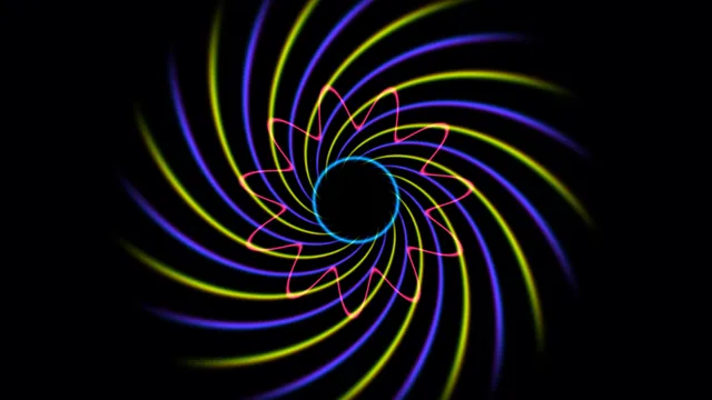 Neon spiral arcs on a black field — free 3840x2160 4K wallpaper image
